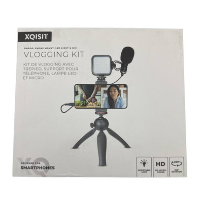 XQISIT Vlogging Kit LED Light Microphone Mini Tripod for Smartphones Android iOS