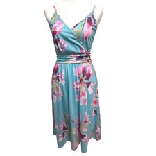 Floral Cami Midi Wrap Dress Women S Aqua Stretch Boho Tropical Party Vacation