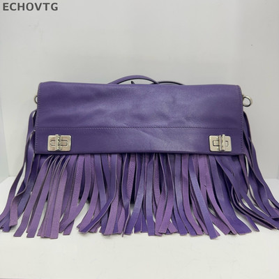 PRADA ショルダーバッグ パープル PRADA Purple Fringe Double Buckle Shoulder Crossbody Bag For Women