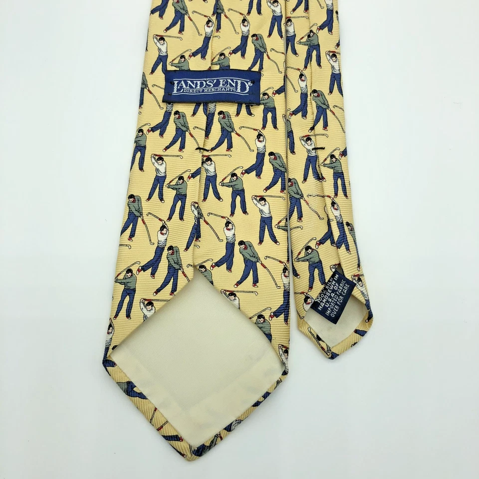 Lands End Silk Repp Tie Golfers Yellow Necktie Vintage 3.5"x59" - Image 3 of 4