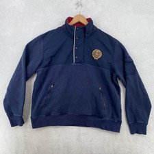 Eddie Bauer Mens Navy Blue Pullover Sweatshirt Fleece Lined Patch Size XL