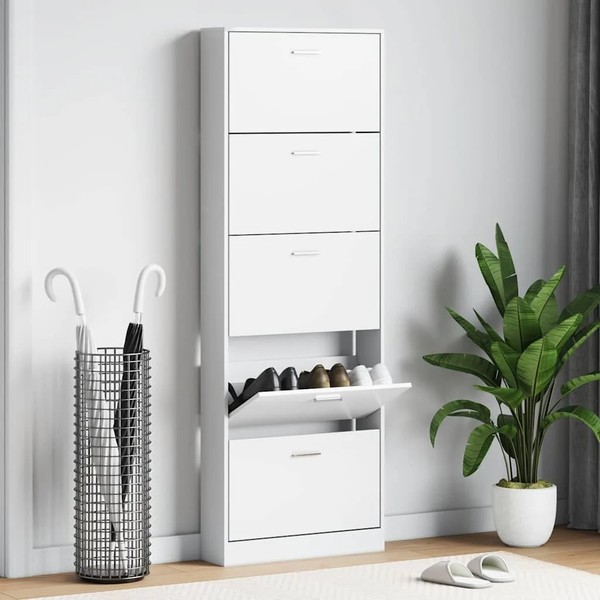 Vidaxl Schuhschrank Mit 5 Schuhkippern Weiß Holz Neu-image