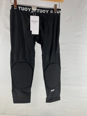 TUOY Youth Padded compression shorts 3/4 Capri, Black, Youth Large