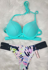Victoria's Secret Bikini Set 34C M HOTTIE BANDED HALTER TOP CLASSIC ITSY BOTTOM