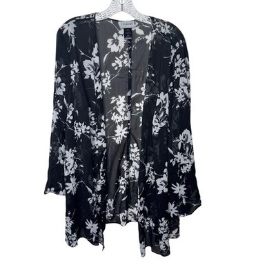 Catherines Black Floral Sheer Kimono Jacket 22W Plus Size Lightweight Layering