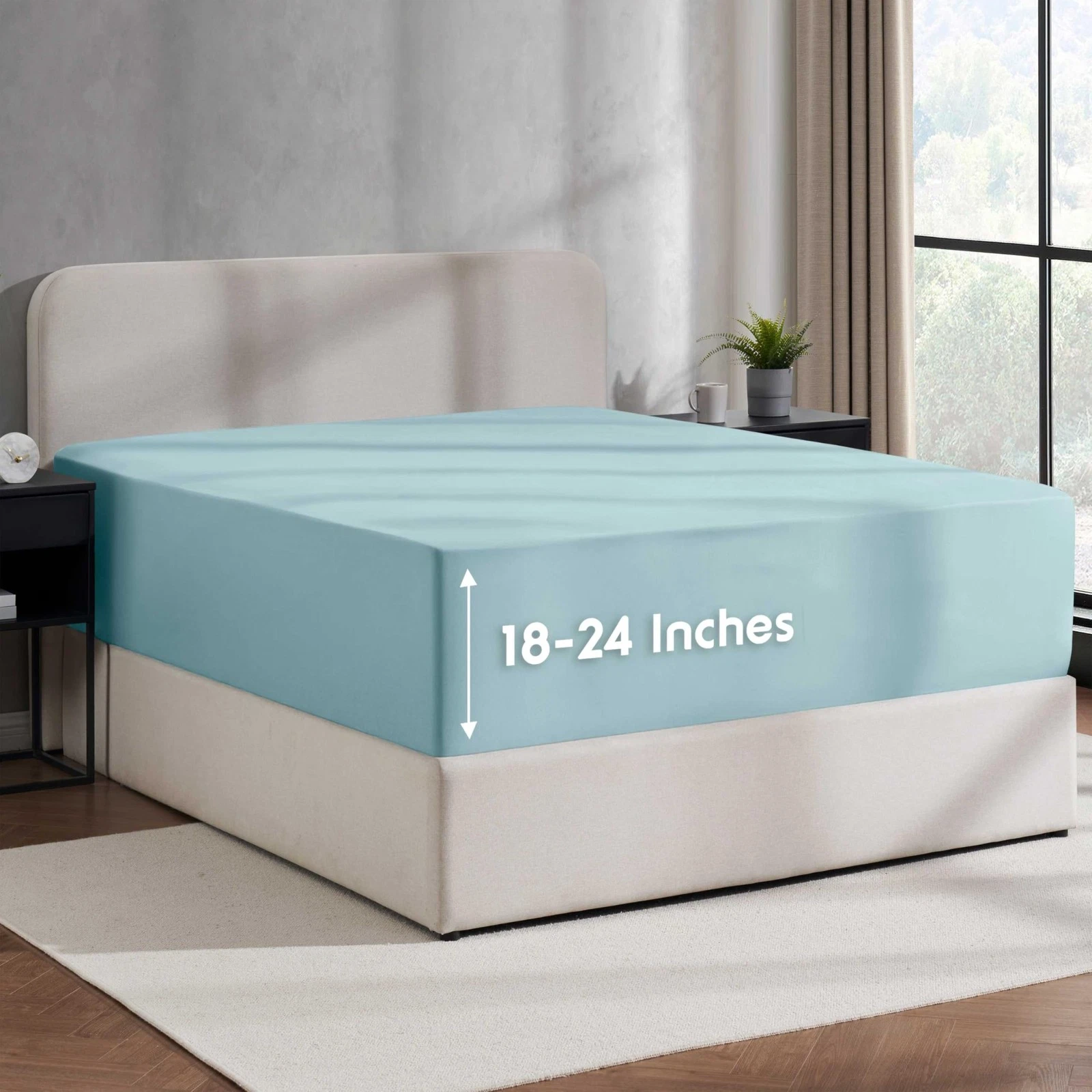 Light Blue Queen Fitted Sheet Deep Pocket 24 Inch Mattress Super Soft Microfiber