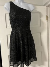 Blondie Nites Black Sequin One Shoulder Prom Homecoming Party Dress Juniors Sz 5