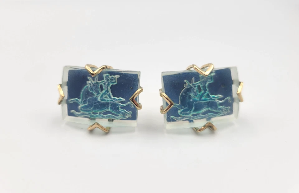 复古 Swank Intaglio 蓝色巴伐利亚水晶袖扣 世界艺术 大力神 — 第 2/4 张图片