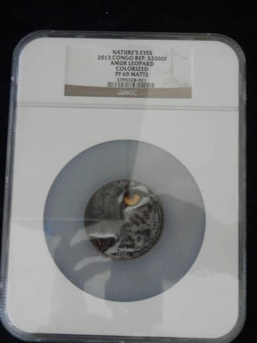 2013 Congo 2000 Francs Nature's Eyes Amur Leopard Graded PR 69 Matte by NGC