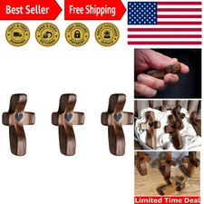 Inspiring Cross My Heart Pocket Cross - Natural Walnut Encouragement Gift