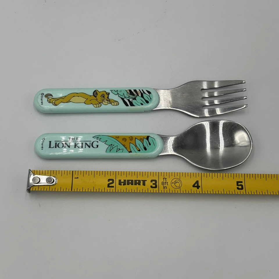 Cuchara tenedor de acero inoxidable cubiertos utensilios para niños pequeños Disney Lion King vintage Foto 4 de 4