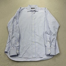 Canali Shirt Mens 17 43 Blue Stripe Classic Fit Cotton Made Italy Dress Shirt