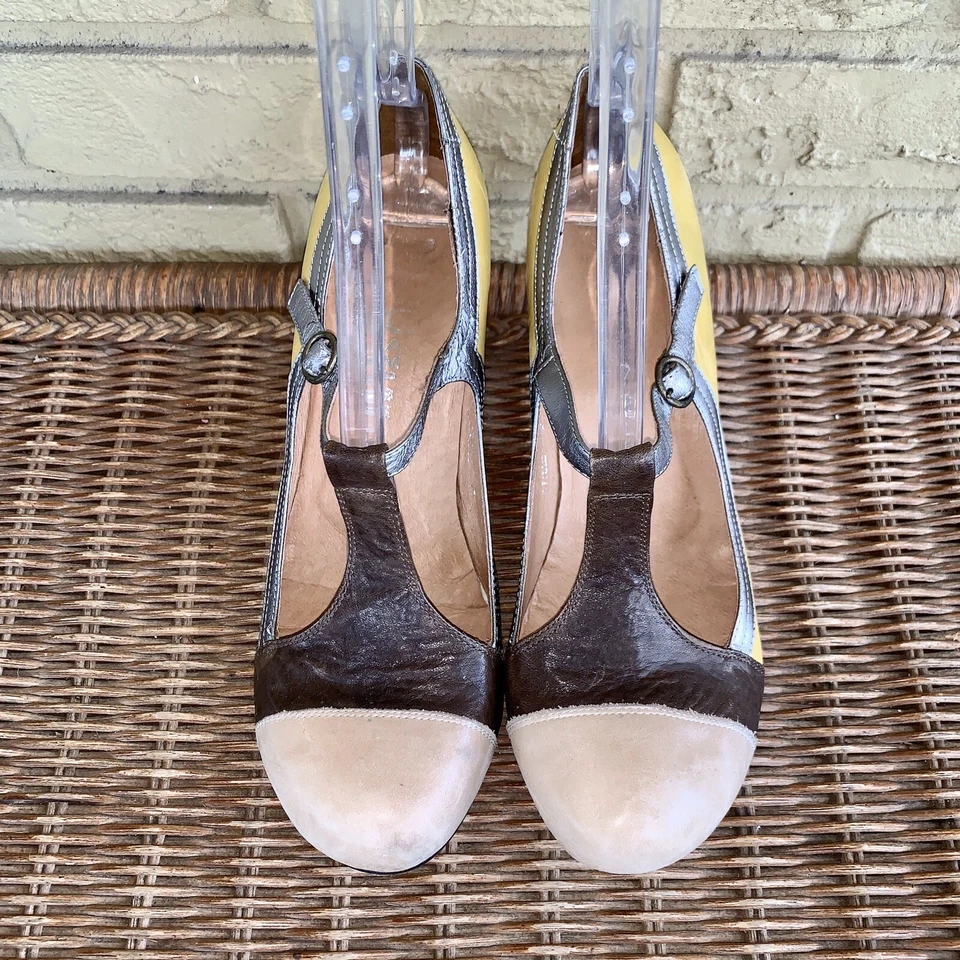 Jeffrey Campbell Женские 10 м колорблок кожа Мэри Джейн на каблуках Anthropologie - Изображение 2 из 4