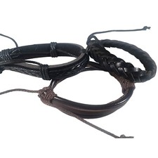 Boho Leather Cuff Bracelets Wristband Black Brown Bangle Adjustable Unisex 2