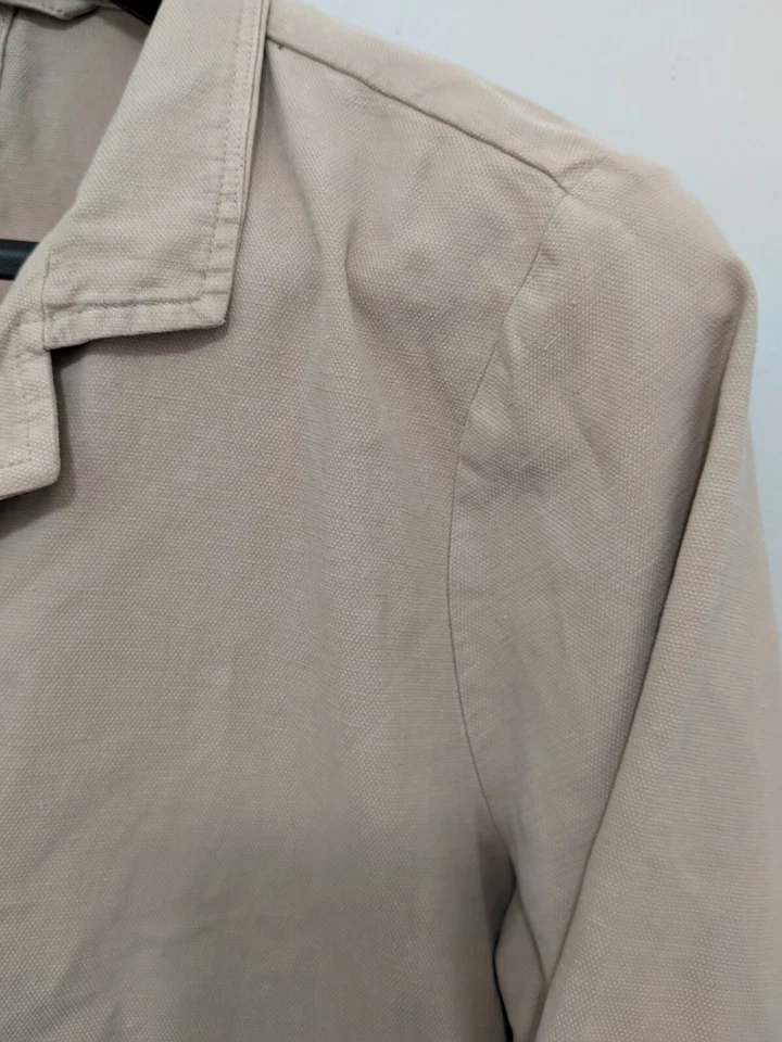 Chaqueta Eileen Fisher para mujer PL beige trinchera abotonada cáñamo algodón orgánico ligero Foto 4 de 4