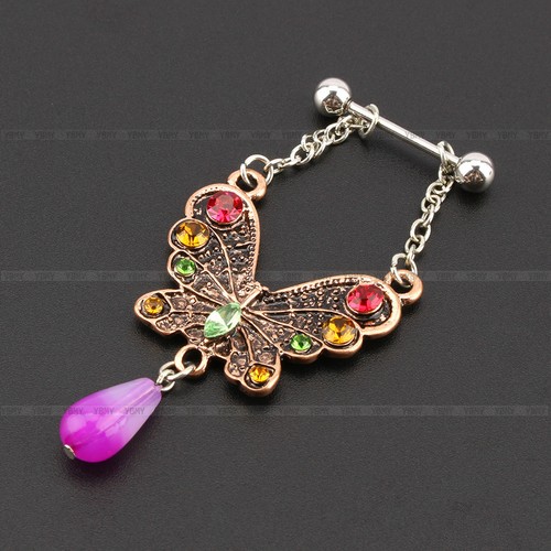 Butterfly Body Jewelry Piercing Nipple Shield Bar Barbell Ring Surgical Steel