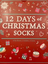 Girls 12 days of Christmas Socks/12 Pairs Size Medium 9-2.5 New in Box