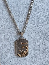 Men's 22" Silvertone Stainless Steel Chain With Marcasite Chips. Scorpio Patron