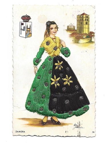 Embroidered, Fabric: Woman in Native Costume, Zamora, Spain. Artist Elsi Gumier. - Picture 1 of 2