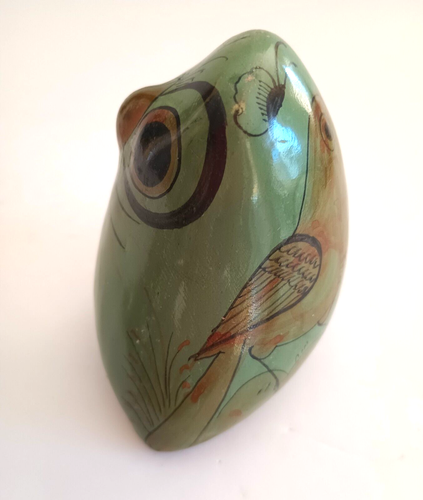 Arte popular mexicano Tonala cerámica búho pintado a mano pájaro verde 2,75" - Imagen 2 de 6