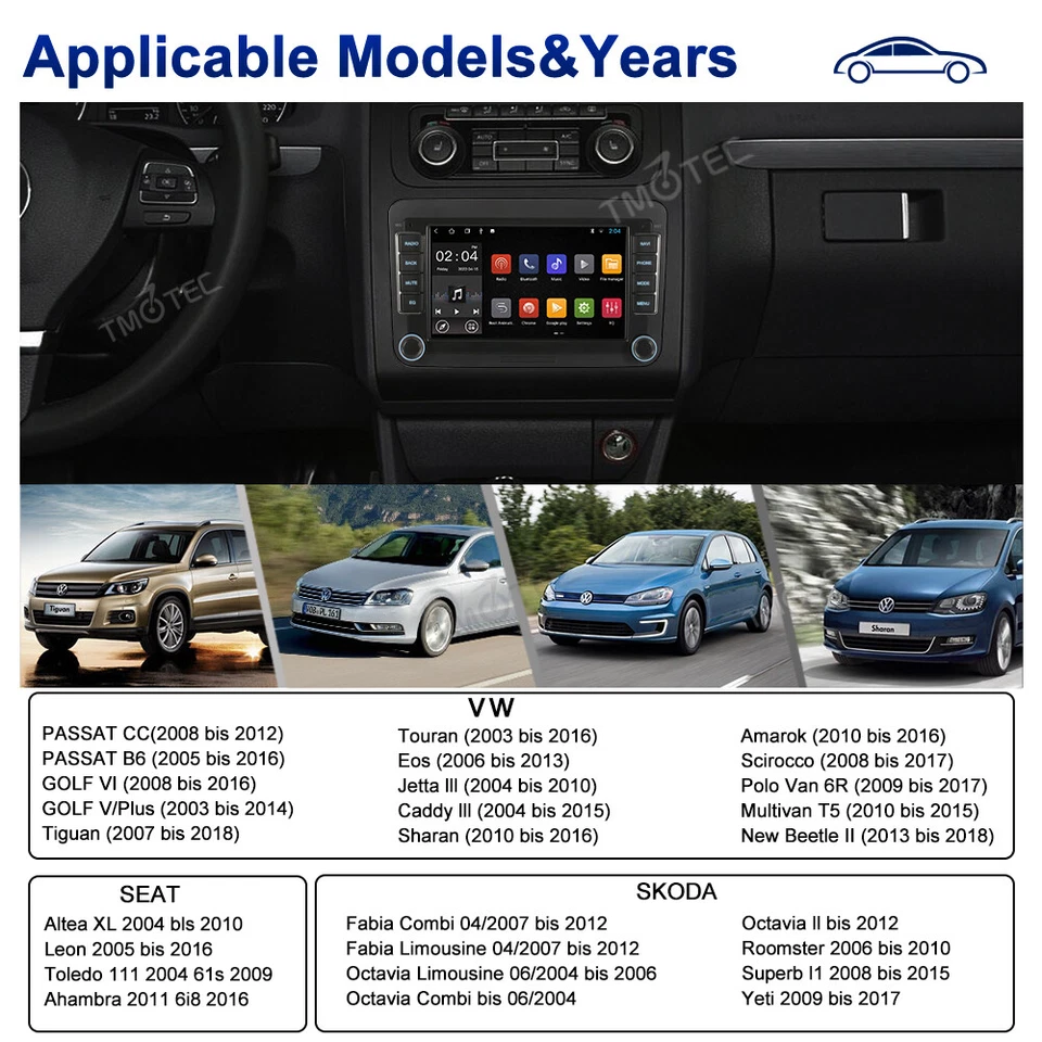 CarPlay DAB+ Android 13 Car Stereo For VW Passat CC Golf 5 Caddy Touran Polo EOS - Image 3 of 4