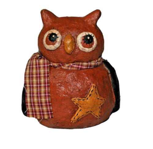 Country Owl Plaid  Clay Primitive Americana Ceramic Figurine Decor - 第 1/8 張圖片