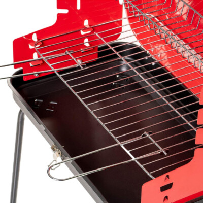 Barbecue Portatile A Valigetta | Griglia In Acciaio, 3 Posizioni Regolabili | Dimensioni 33x43x48 Cm, Colore Rosso E Nero