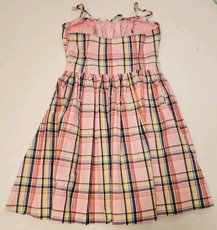 Vestido xadrez Chaps meninas tamanho 7 tiras rosa amarelo primavera preppy - Imagem 4 de 4