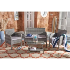SAFAVIEH Outdoor Collection Aboka 4-Piece Patio Set | Grey/Grey |