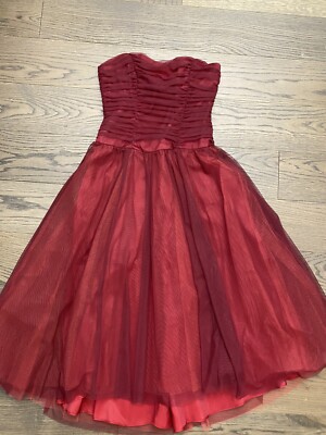 Nicole Miller Burgundy Red Strapless Lace A-Line Dress size
