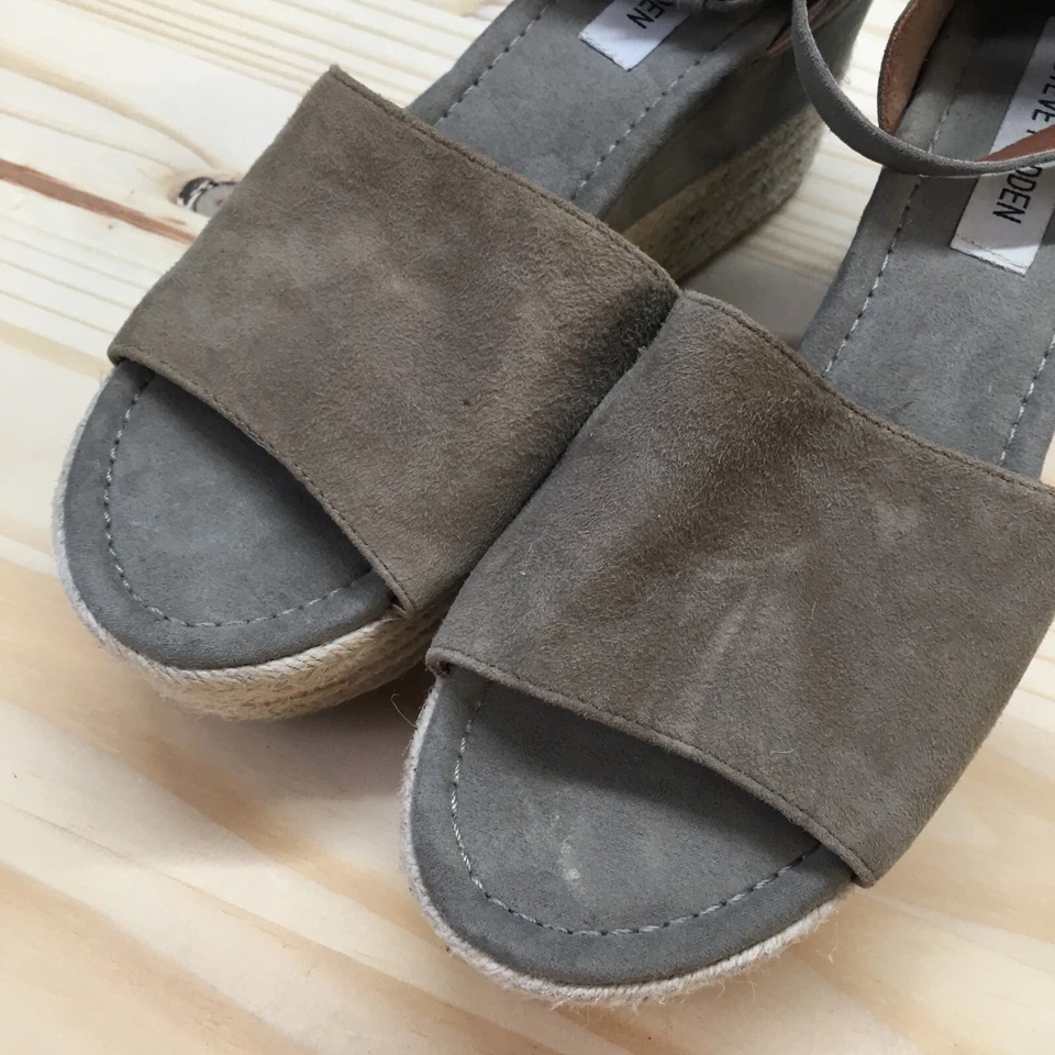 Sandalias Steve Madden Mujer 9 M Apolo Alpargata Cuña Plataforma Cuero Gris Foto 4 de 4