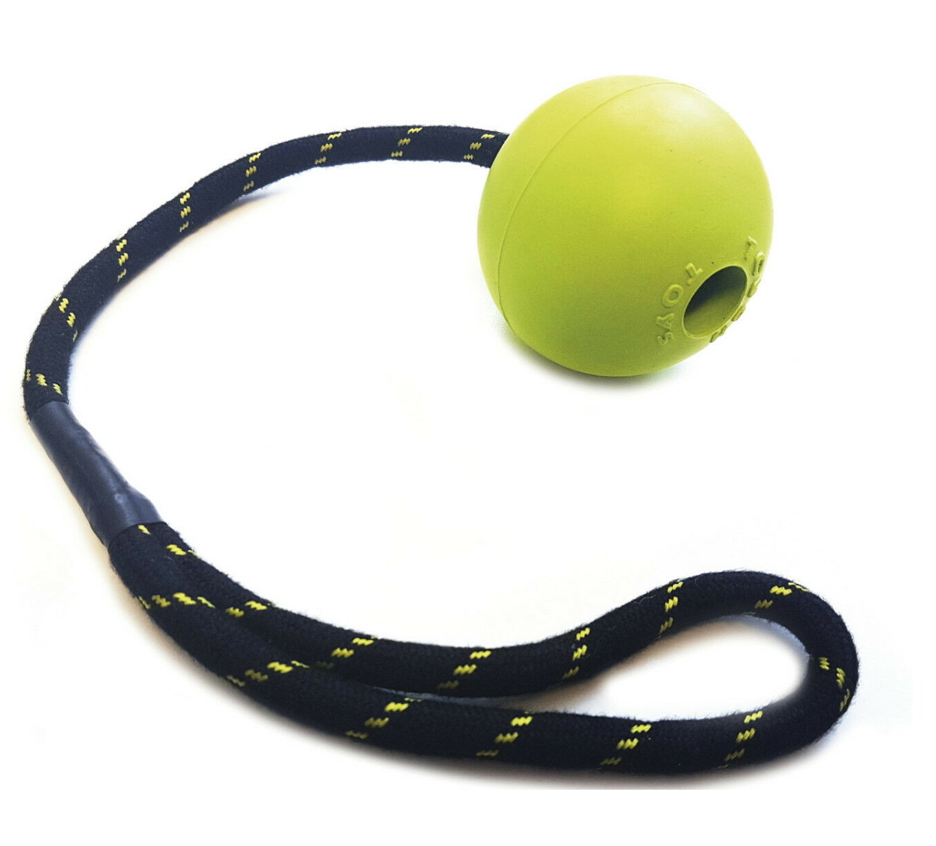 TOUGH TOYS JUMBO 3.25 "" RUBBER FLOATING BALL ON ROPE DOG TOY FETCH GAME TT0212