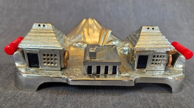 Vintage Metal Japanese Mount Fuji, Salt & Pepper with Tray