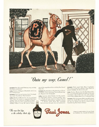 1942 Paul Jones Whiskey Dryness Camel Mascot Ad James Williamson Artist Salesman
