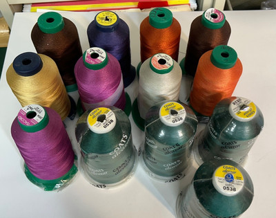 Thread Lot of 13 Mixed Spools, Madeira, Isacord, Kinkame, Coats, Embroidery onD