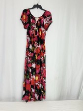 Fig and Flower Size 1X Multi Color Floral Semi Sheer Layered Maxi Dress EUC