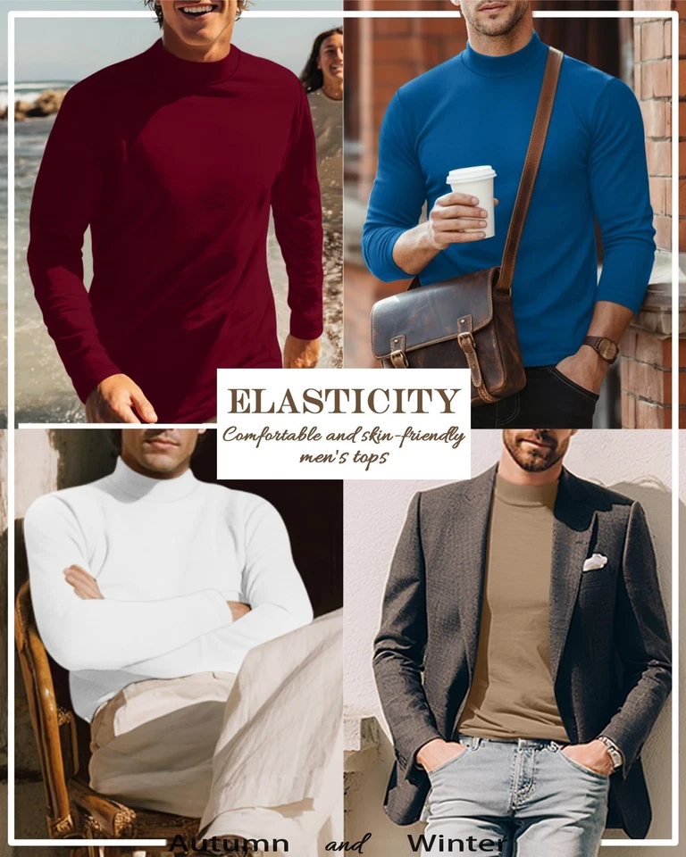 Alley 5 Pack Men's Mock Turtleneck Shirts, Long Sleeve Tops Pullover Basic Ca... - Image 4 of 4