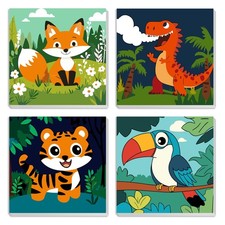 MXJSUA 4 Pack Framed Canvas Paint by Numbers for Kids Adults, Animal-B