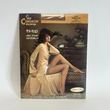 Vintage Sears Cling-Alon Stockings Thi-Top Ultra Sheer Sandalfoot Sandstone Tall