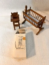 NIB Vintage Concord Miniature Dollhouse 1:12 BABY FURNITURE Cradle High chair