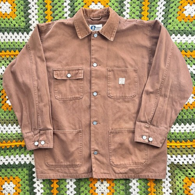 #ad #ad Vintage Arizona Chore Coat Men Medium Brown Canvas Barn Corduroy Collar Workwear $34.00