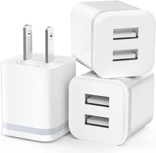USB Wall Charger, LUOATIP 3-Pack 2.1A 5V Dual Port Cube Power Adapter XT5549 