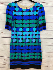 Eliza J Shift Dress Size 0 Petite Blue Green & Purple Geometric Party Zipper *