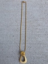  Vintage 1960s Ram Head Statement Necklace Gold Tone Ivory Resin Pendant