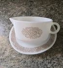 Vintage Pyrex Woodland Brown White  Gravy Boat 77-B with Underplate 77-U