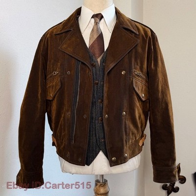 Retro American Style Mens Lapel Collar Zip Short Coats Jackets Cargo Work Cowboy