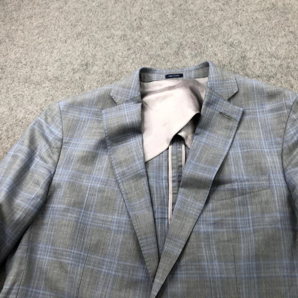 Peter Millar Jacket Mens 42R Gray Blue Plaid Wool Silk Linen Sport Coat Blazer - Image 4 of 4
