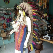 Large Rainbow Feather Native Warbonnet Headdress Carnival Festival Costume Hat