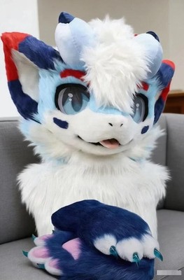 Fursuit Long haired Dog Fox Mascot Party Halloween Fur Cosplay(head+claws)