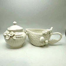 Grace’s Teaware Porcelain Cream & Sugar White Strawberry & Rose Blossoms
